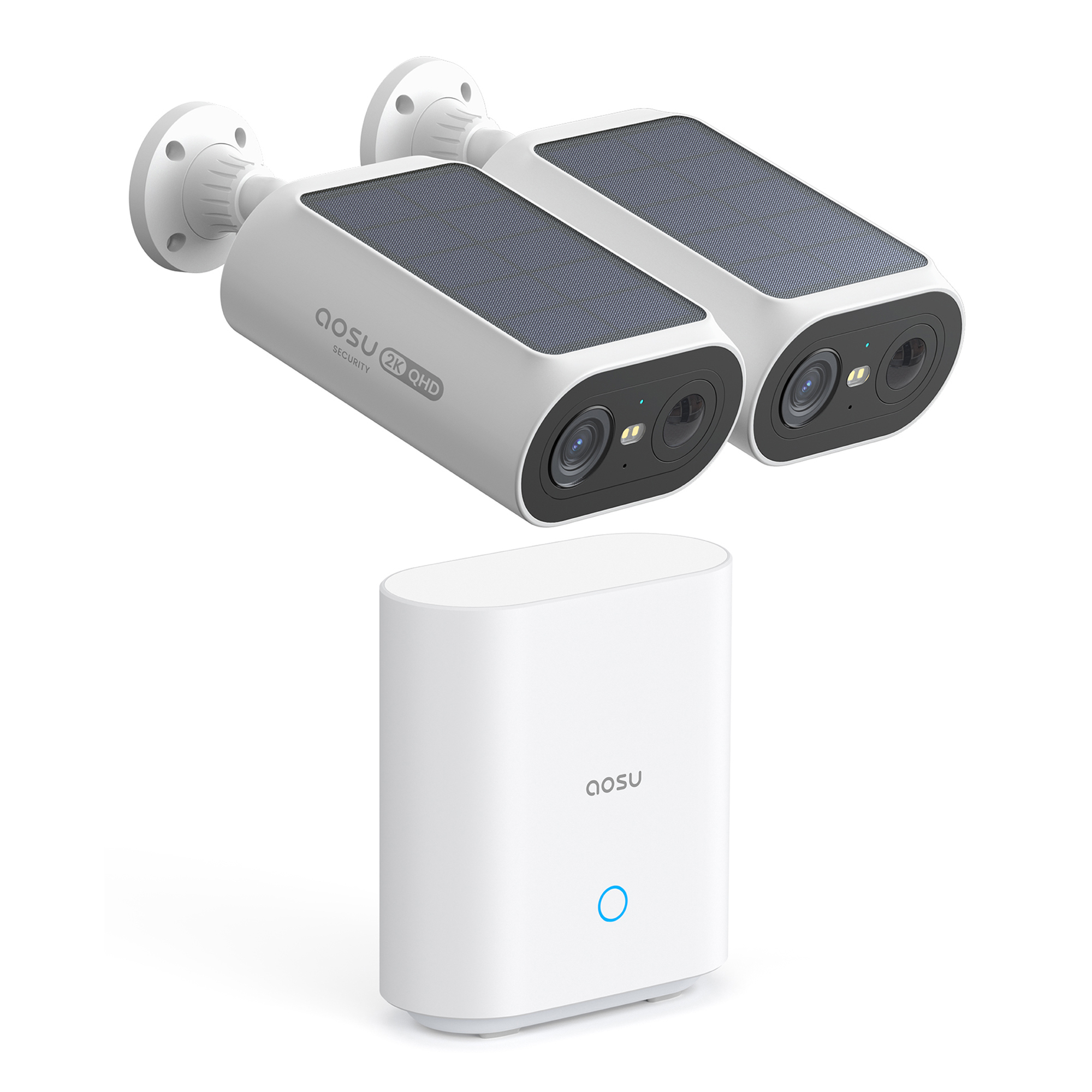 Aosu 2K QHD Dual-Band Wi-Fi Quick-Install Outdoor AI-Smart Solar 2-Camera Pro System with HomeBase, 3.0 MP, Model# C8E2DA11